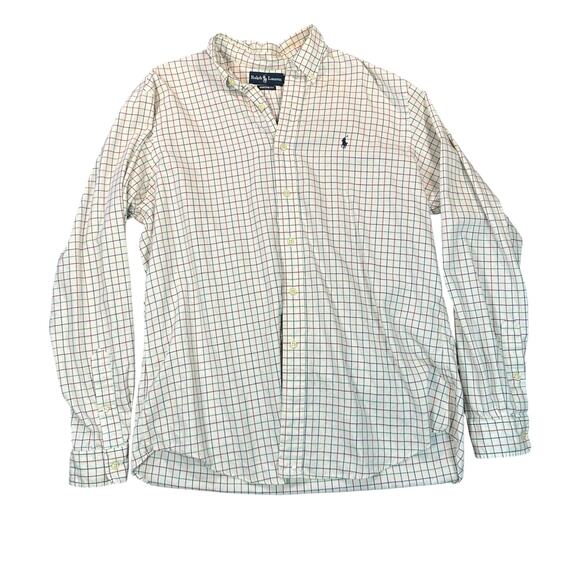 Ralph Lauren Shirt Mens XL White Blue Red Check Long Sleeve Button Up Business - Picture 1 of 10